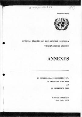 United Nations General Assembly, 22nd session, correspondence concerning  independence for coloni...