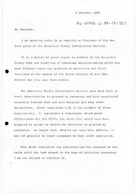 Australia, Department of Foreign Affairs, Australian Mission to the United Nations, letter from t...