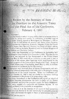 United States, Report by the Secretary of State to the President on the Antarctic Treaty, and Sum...