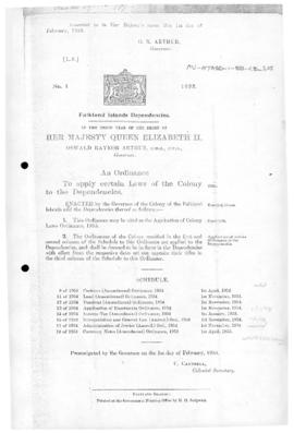 Falkland Island Dependencies, Application of Colony Laws Ordinance, no 1 of 1955