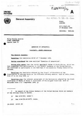 United Nations General Assembly, Forty-fourth session, First Committee, "Question of Antarct...