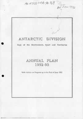 Antarctic Division "Annual Plan 1992-93"