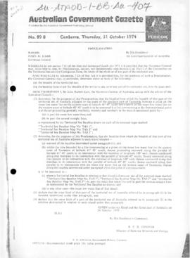 Australian Government Gazette, Proclamation under the Seas and Submerged Lands Act 1973 declaring...