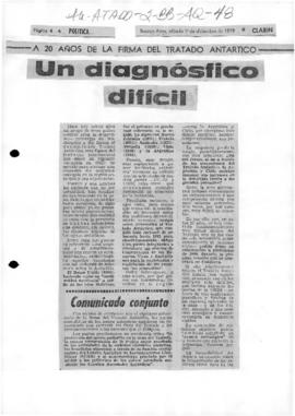 Press article "Un diagnosfico dificil" Eduardo van der Kooy, Politica, Buenos Aires