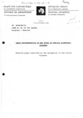 Fifteenth Antarctic Treaty Consultative Meeting, Paris, Working paper 35 "Draft recommendati...