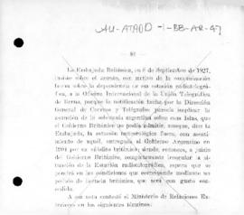 Account of British note to Argentina concerning Argentine notification to the International Burea...