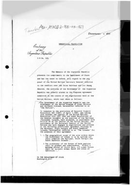 Argentine draft of an agreement with the United Kingdom providing for an end to hostilities (extr...