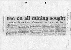 Press article "Ban on all mining sought" The Canberra Times; and various related articles