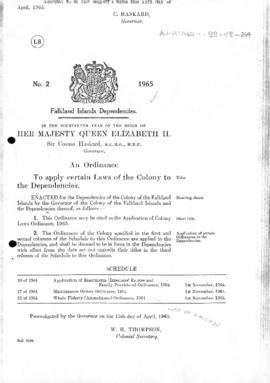Falkland Islands Dependencies, Application of Colony Laws Ordinance, no 2 of 1965