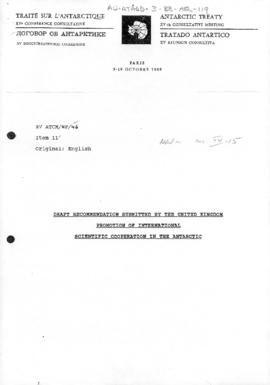 Fifteenth Antarctic Treaty Consultative Meeting, Paris, Working paper 46 "Draft recommendati...
