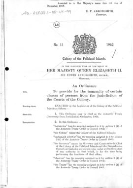 United Kingdom, Antarctic Treaty (Immunity from Jurisdiction) Ordinance, 1962