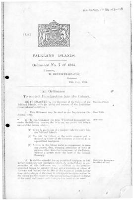 Falkland Islands, Immigration Ordinance, no 7 of 1935