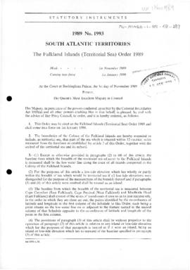 United Kingdom, South Atlantic Territories, Falkland Islands (Territorial Sea) Order, no 1993 of ...