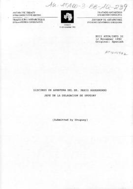 Seventeenth Antarctic Treaty Consultative Meeting, Venice, Information paper 32 "Discurso de...