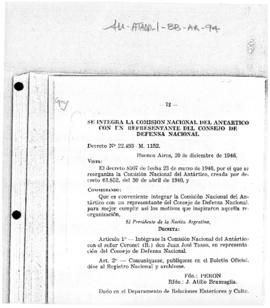 Argentina, Decree no. 22,493 M.1152 adding a representative of the Council of National Defense to...