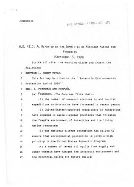 United States Congress, House of Representatives "Antarctic Environmental Protection Act of ...