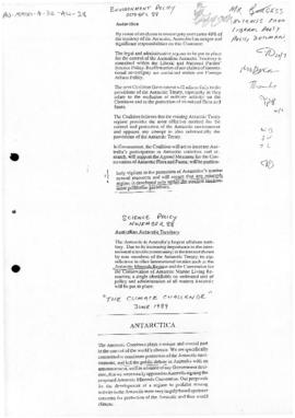 Australia Liberal Party, extracts from party policy documents concerning the Antarctic minerals c...