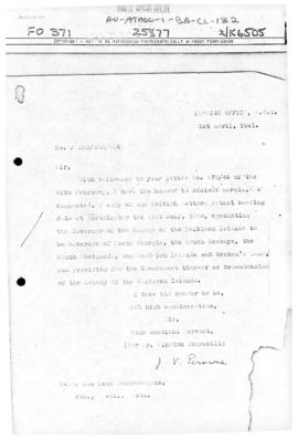 British note to Chile forwarding a copy of the Letters Patent of 21 July 1908