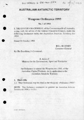 Weapons Ordinance 1993 of the Australian Antarctic Territory