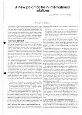 Beck, Peter J "A new polar factor in international relations" The World Today, Vol 45, ...