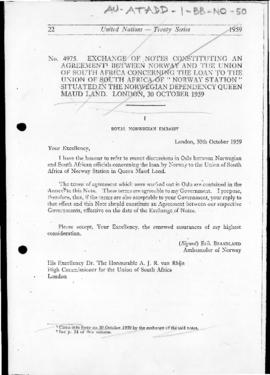 Exchange of notes constituting an Agreement between Norway and the Union of South Africa concerni...