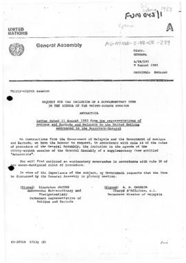 United Nations General Assembly, Thirty-eighth session "Request for the inclusion of a suppl...