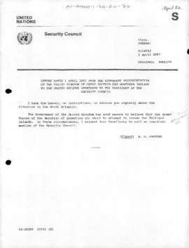 United Nations Security Council, United Kingdom request concerning the possible Argentine invasio...