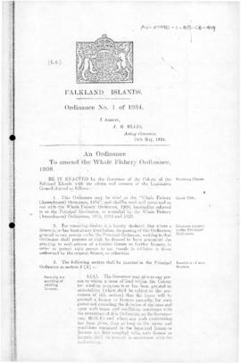 Falkland Islands, Whale Fishery (Amendment) Ordinance, no 1 of 1934