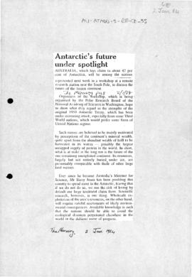Press articles concerning Beardmore Glacier workshop in Antarctica