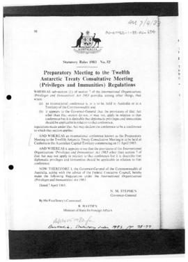 Australia, Statutory Rules 1983, Preparatory Meeting to the Twelfth Antarctic Treaty Consultative...
