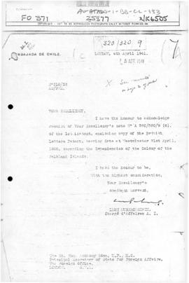 Chilean note to the United Kingdom acknowledging receipt of the Letters Patent of 21 July 1908