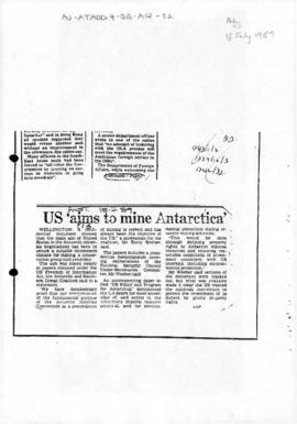 Press article "US aims to mine Antarctica" The Australian; and related articles