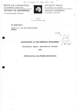 Fifteenth Antarctic Treaty Consultative Meeting, Paris, Information paper 1 "Hydrocarbons in...