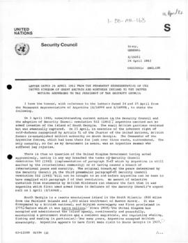 British note to the United Nations Security Council reporting the re-establishment of British aut...