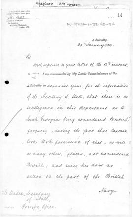 Admiralty letter to British Foreign Office concerning South Georgia Island