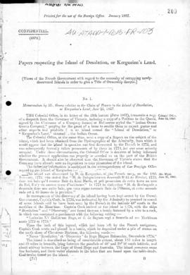 British Foreign Office report concerning Kerguelen Island, Island of Desolation, St Paul and Amst...
