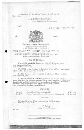 Falkland Islands Dependencies, Application of Colony Laws Ordinance, no 2 of 1959