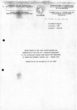 Sixth meeting of the Scientific Committee of CCAMLR "Brief report of the joint Soviet-Austra...