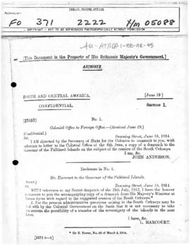Despatch to the Governor of the Falkland Islands concerning the proposed transfer of British titl...