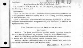 Decree no. 3,416 concerning the Argentine naval base on Deception Island, South Shetland Islands