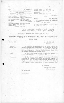 United Kingdom, Falkland Islands, Merchant Shipping (Oil Pollution) Act 1971 (Commencement) Order...