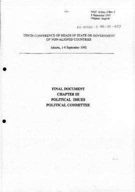 Tenth Conference of Heads of State or Government of Non-Aligned Countries "Final Document Ch...
