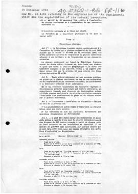 France, Law no. 68-11181 concerning exploration of the continental shelf and exploitation of its ...