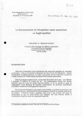 Billen, Gilles and Lancelot, Christiane "Le fonctionnement de l'ecosysteme marin Antarctique...