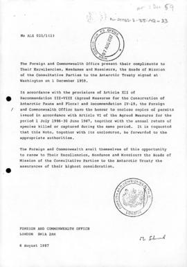 UK, Foreign and Commonwealth Office, notes concerning application of the Agreed Measures for the ...