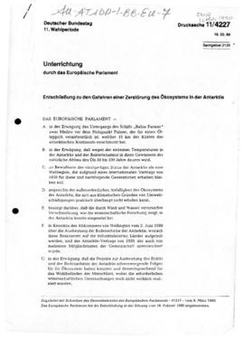 Germany, motion for the European Parliament "Entschleissung zu den Gefarhren einer Zertorung...