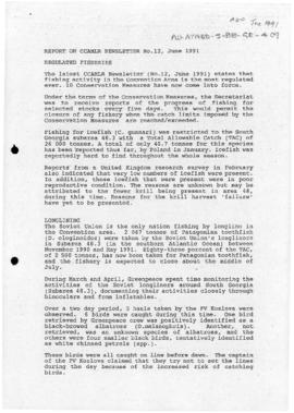 Antarctic and Southern Ocean Coalition "Report on CCAMLR Newsletter 12, June 1991"