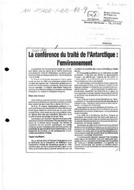 Press article "La conference du traite de l'Antarctique: l'environment" Nouvelle Gazett...