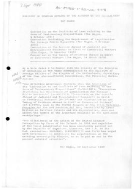 Argentina, declaration concerning dispute with United Kingdom over Islas Malvinas