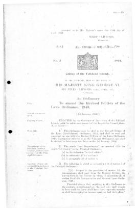 Falkland Islands, Revised Edition of the Laws (Amendment) Ordinance , no 2 of 1951